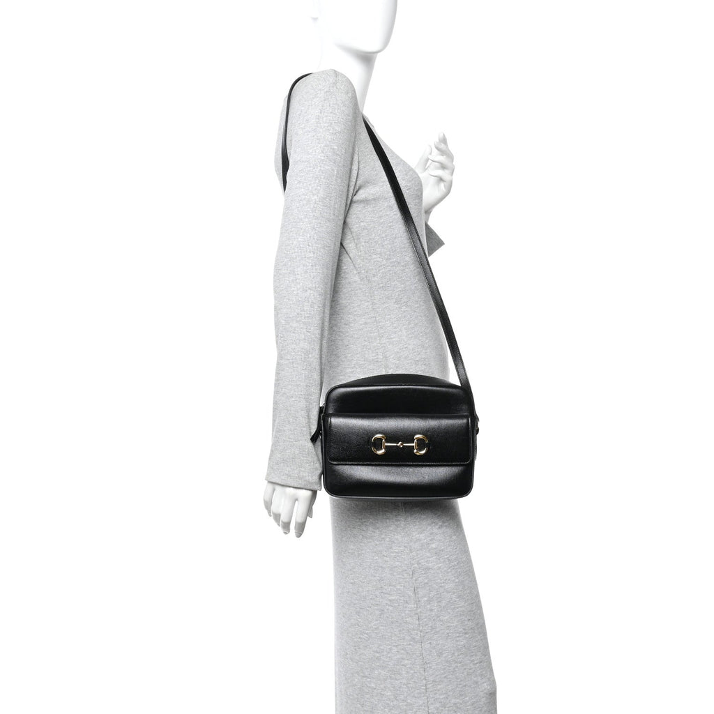 Gucci Textured Calfskin Small Horsebit 1955 Shoulder Bag Black