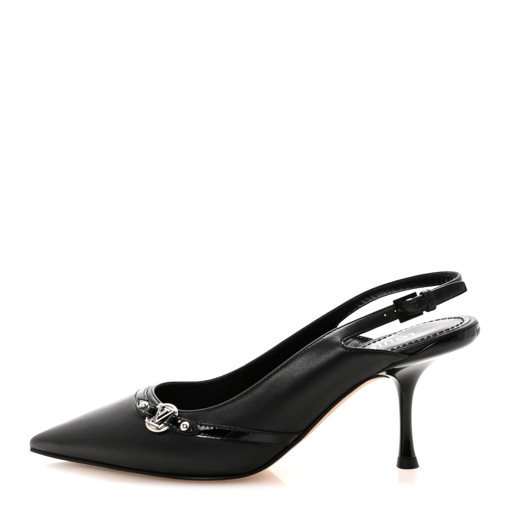 Louis Vuitton Lambskin 6AM Slingback Pumps 37.5 Black