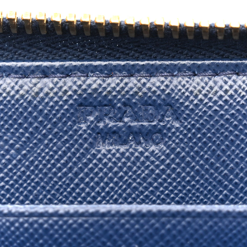 Prada Saffiano Metal Zip Around Wallet Baltico