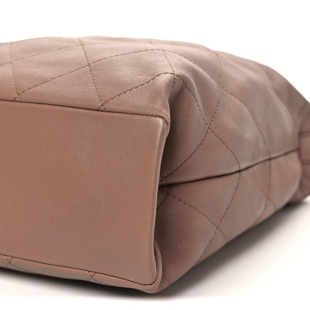 Chanel Shiny Lambskin Quilted Maxi Hobo Brown