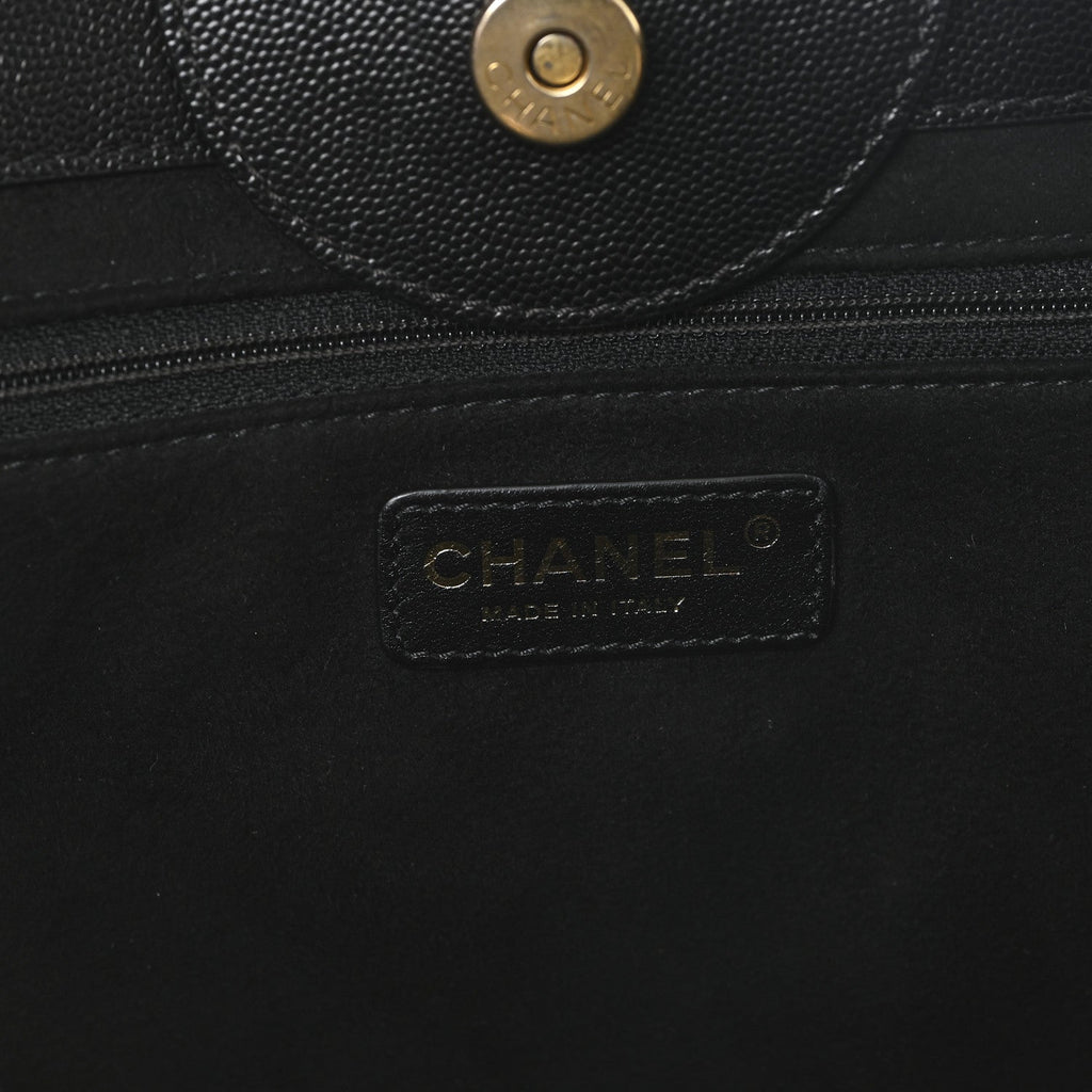 Chanel Caviar Medium Studded Deauville Tote Black