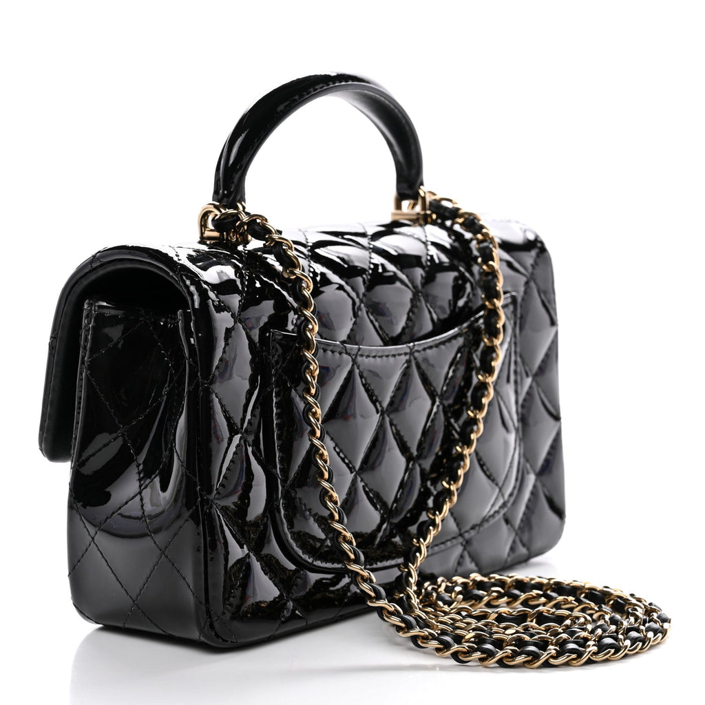 Chanel Patent Quilted Mini Top Handle Rectangular Flap Black