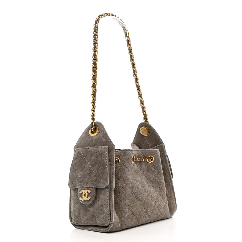 Chanel Suede Quilted Mini Chanel 25 Handbag Dark Grey