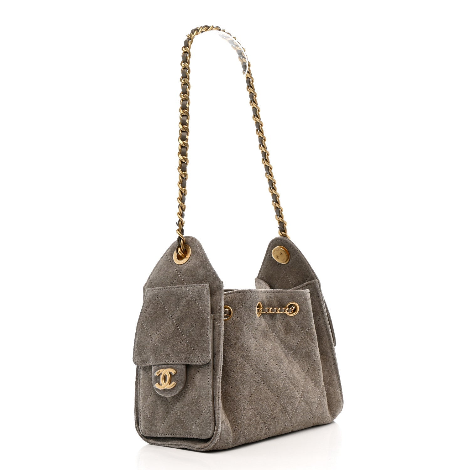 Chanel Suede Quilted Mini Chanel 25 Handbag Dark Grey