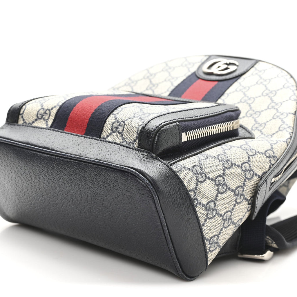 Gucci GG Supreme Monogram Textured Dollar Calfskin Web Small Ophidia Day Backpack Beige Blue Black