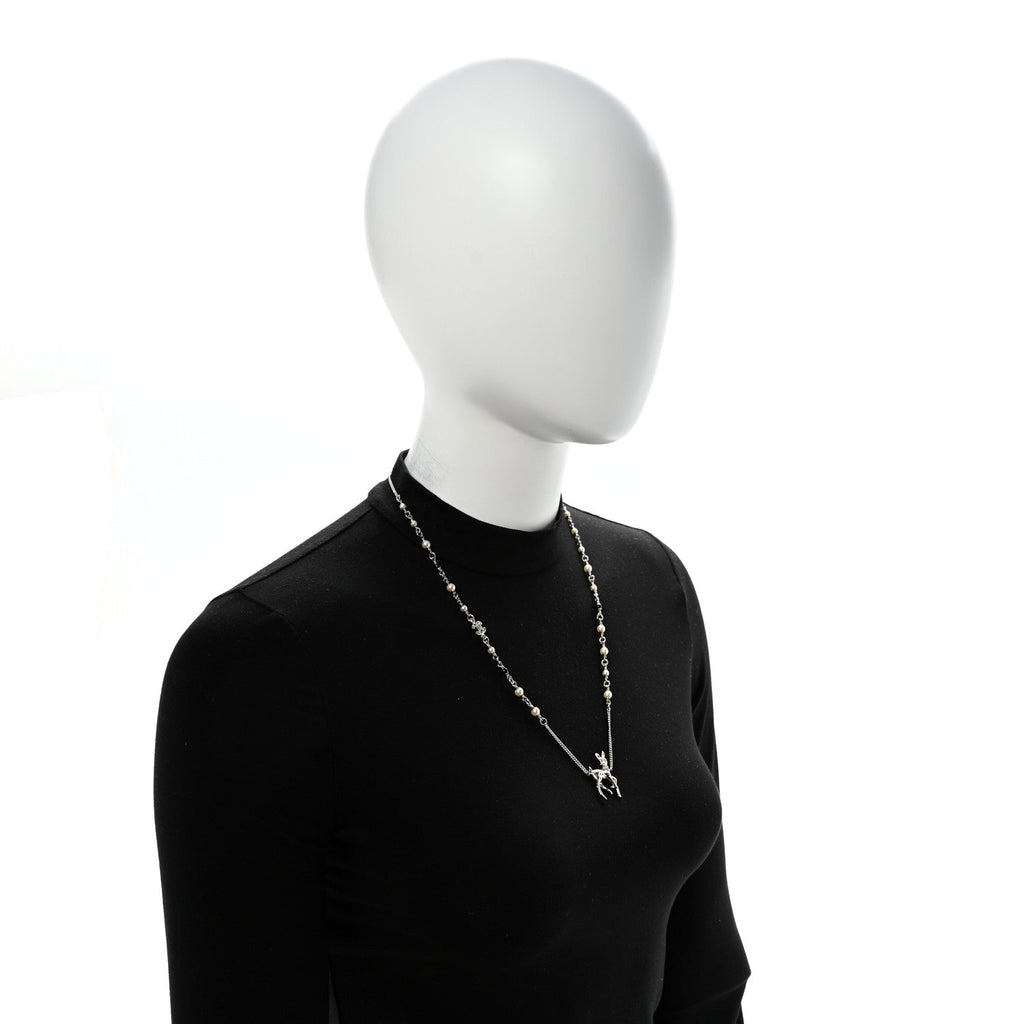 Metal Crystal Pearl Deer Pendant Necklace Green Black Gold