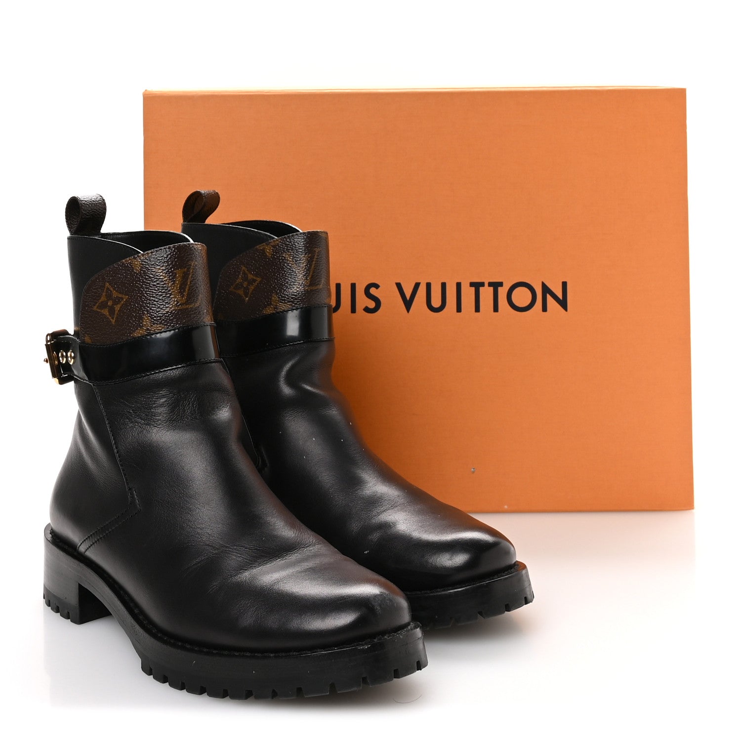 Louis Vuitton Calfskin Monogram Discovery Flat Ankle Boots 38 Black