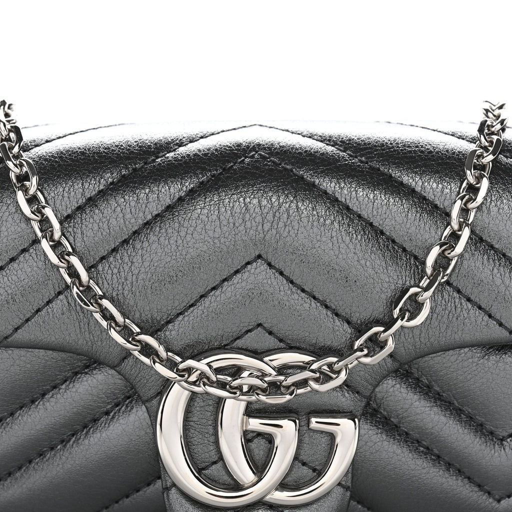 Gucci Metallic Lambskin Matelasse Mini GG Marmont Shoulder Bag Piombo