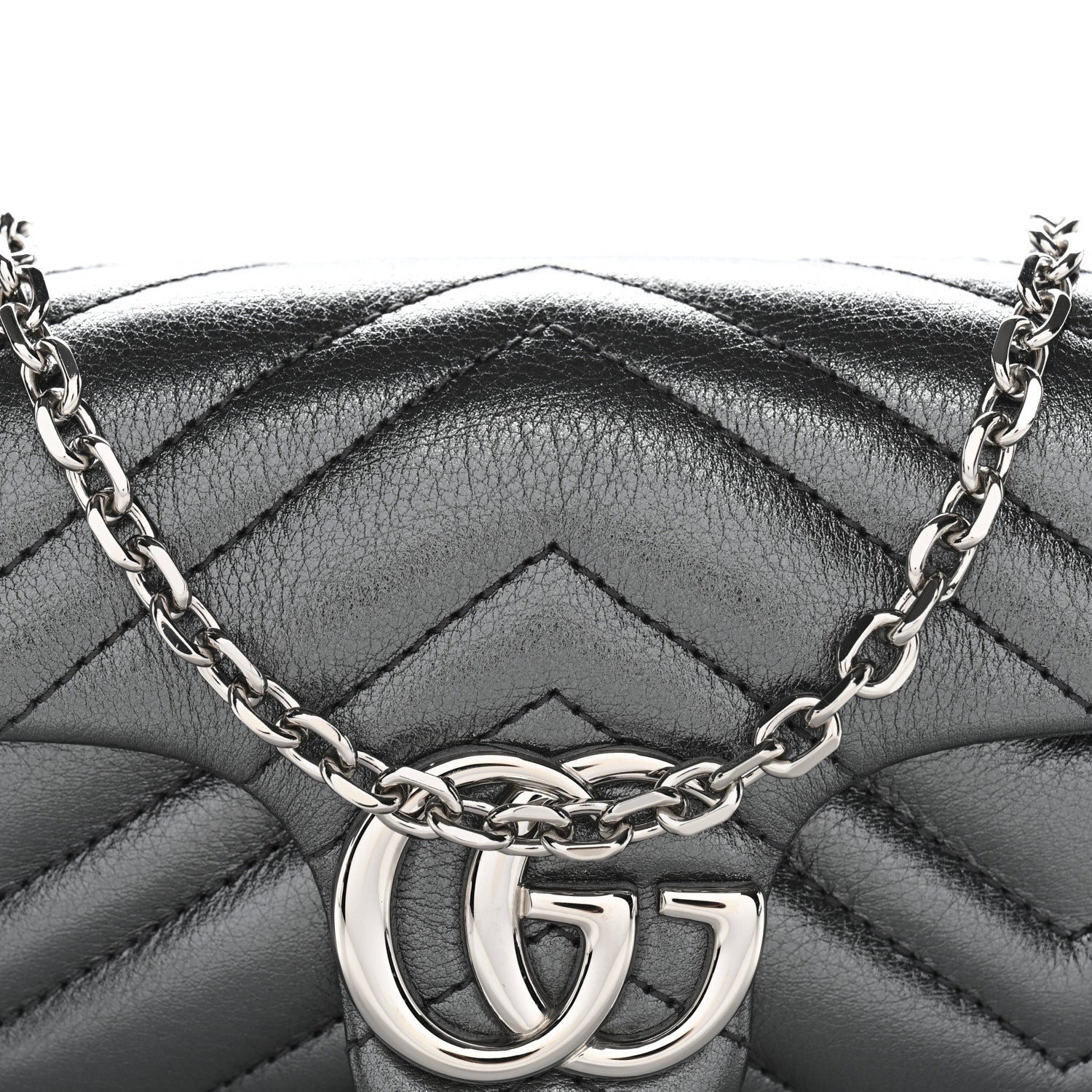 Gucci Metallic Lambskin Matelasse Mini GG Marmont Shoulder Bag Piombo