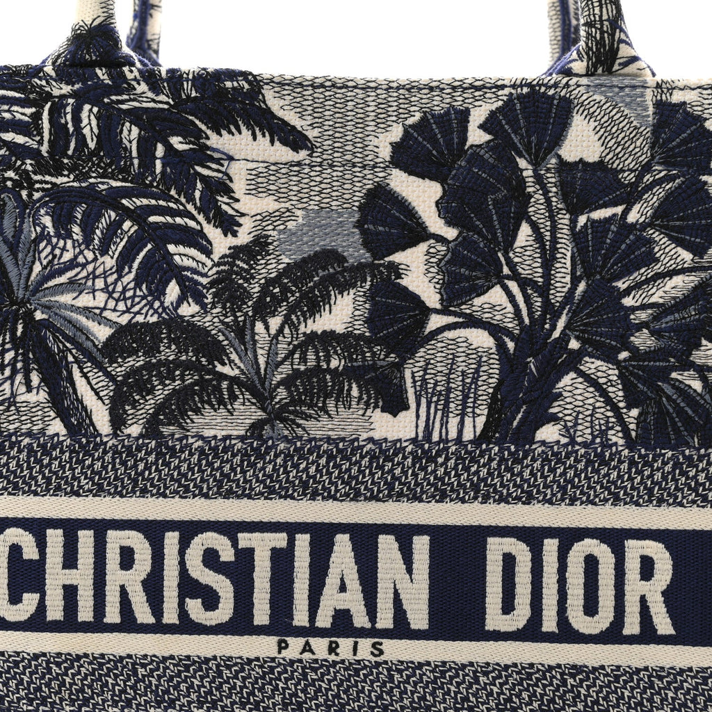 Christian Dior Canvas Embroidered Large Palm Tree Toile De Jouy Book Tote Blue
