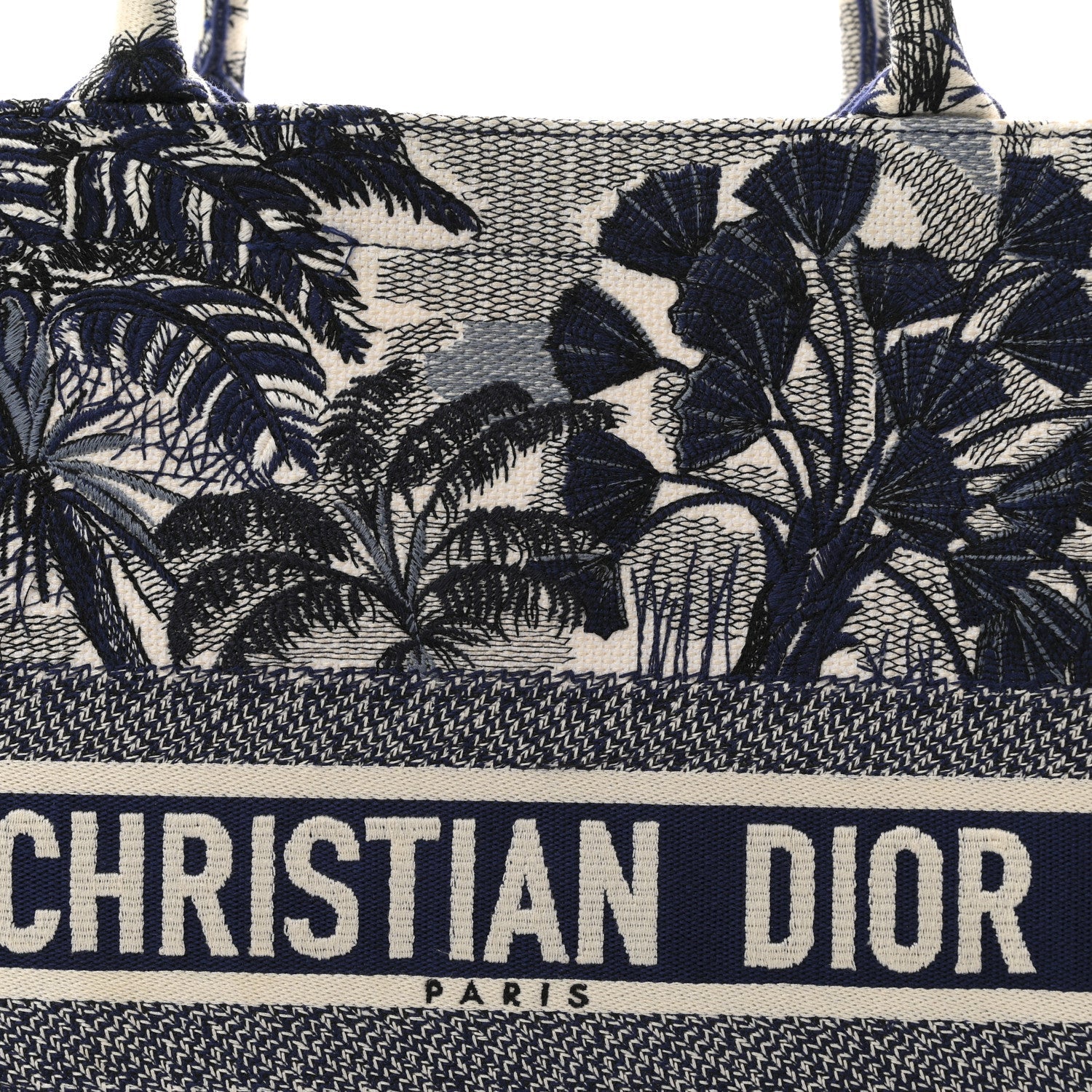 Christian Dior Canvas Embroidered Large Palm Tree Toile De Jouy Book Tote Blue