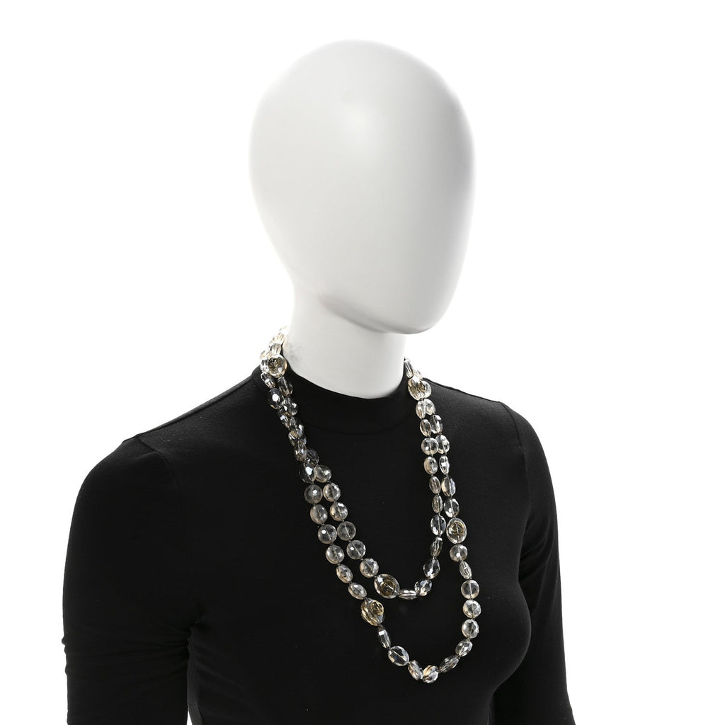 Gucci Metal Crystal Bead Flower Long Necklace Gold