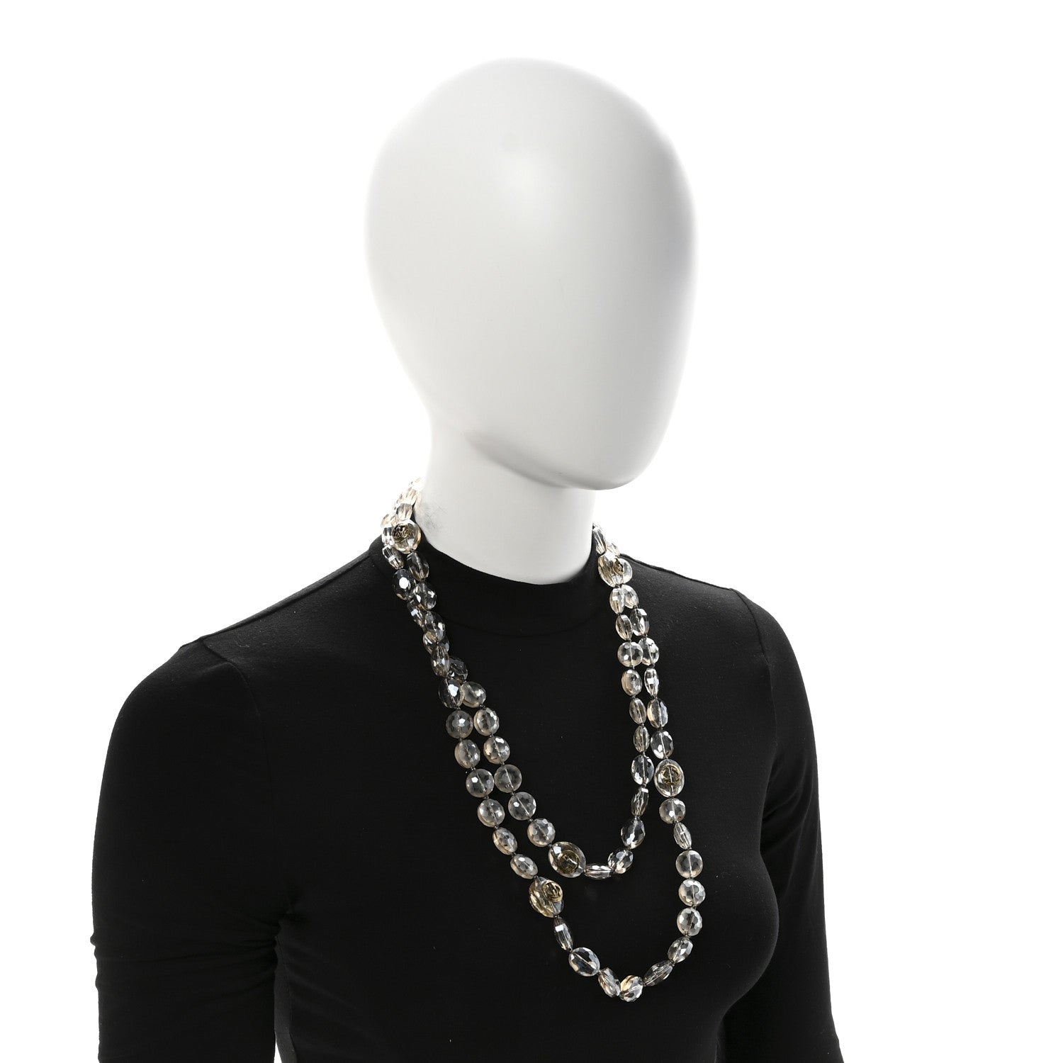 Gucci Metal Crystal Bead Flower Long Necklace Gold