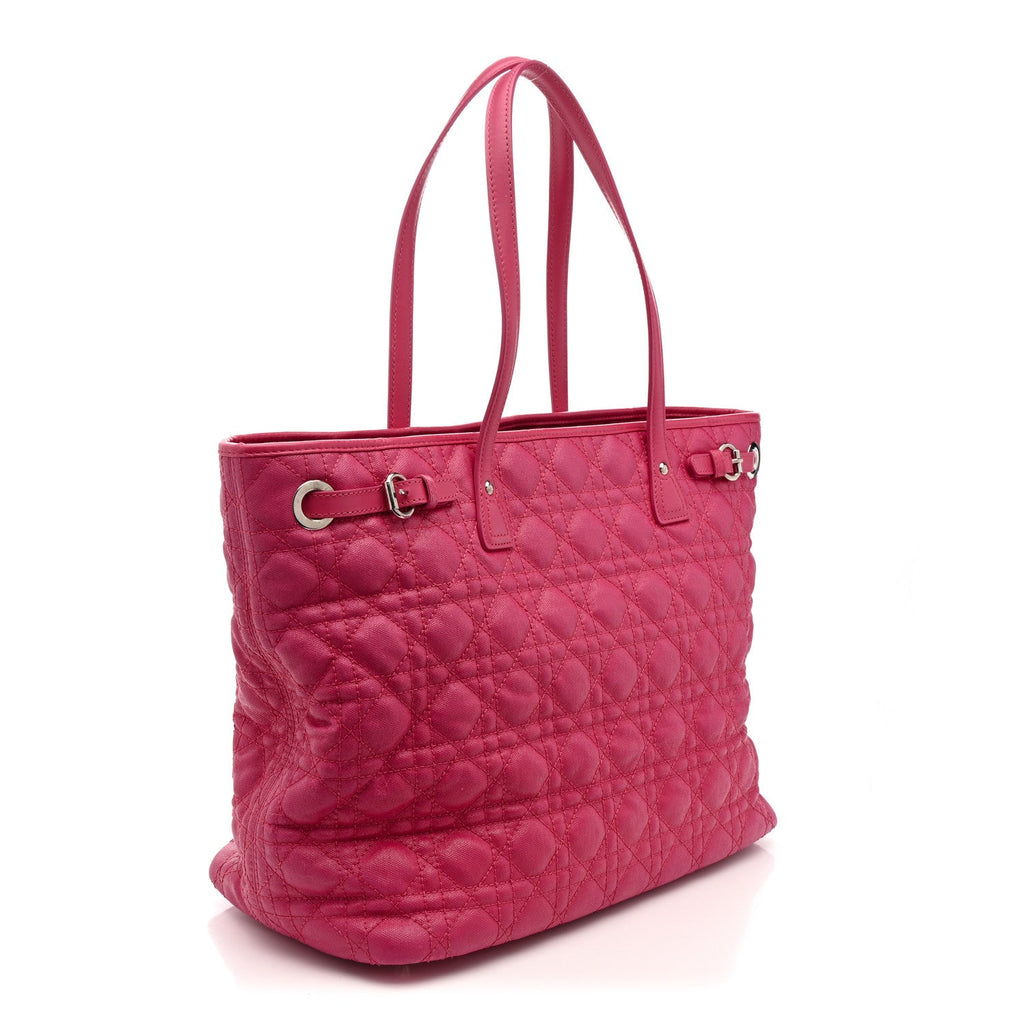 Christian Dior Coated Canvas Cannage Medium Panarea Tote Pink