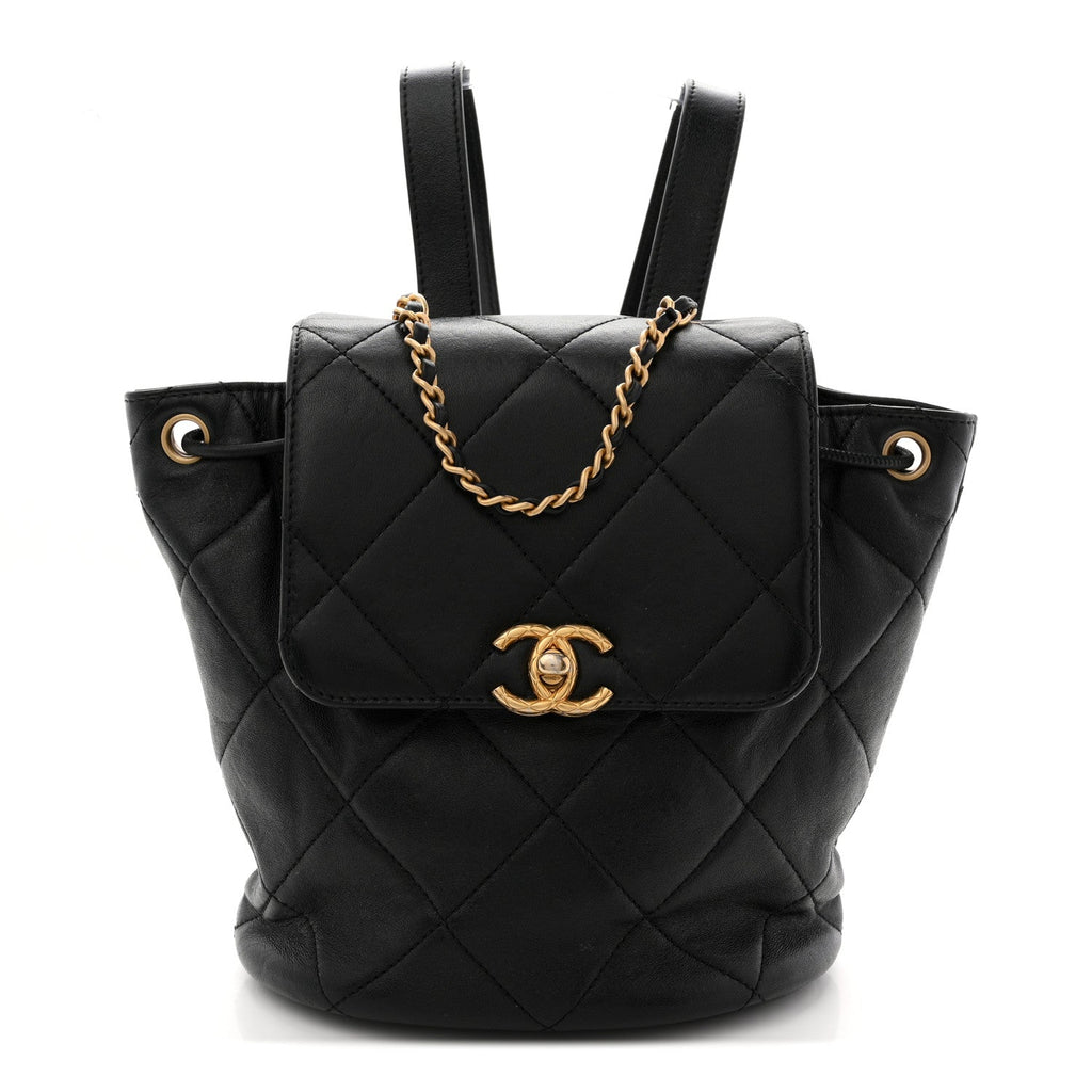 Chanel Lambskin Quilted Logo Mini Backpack Black