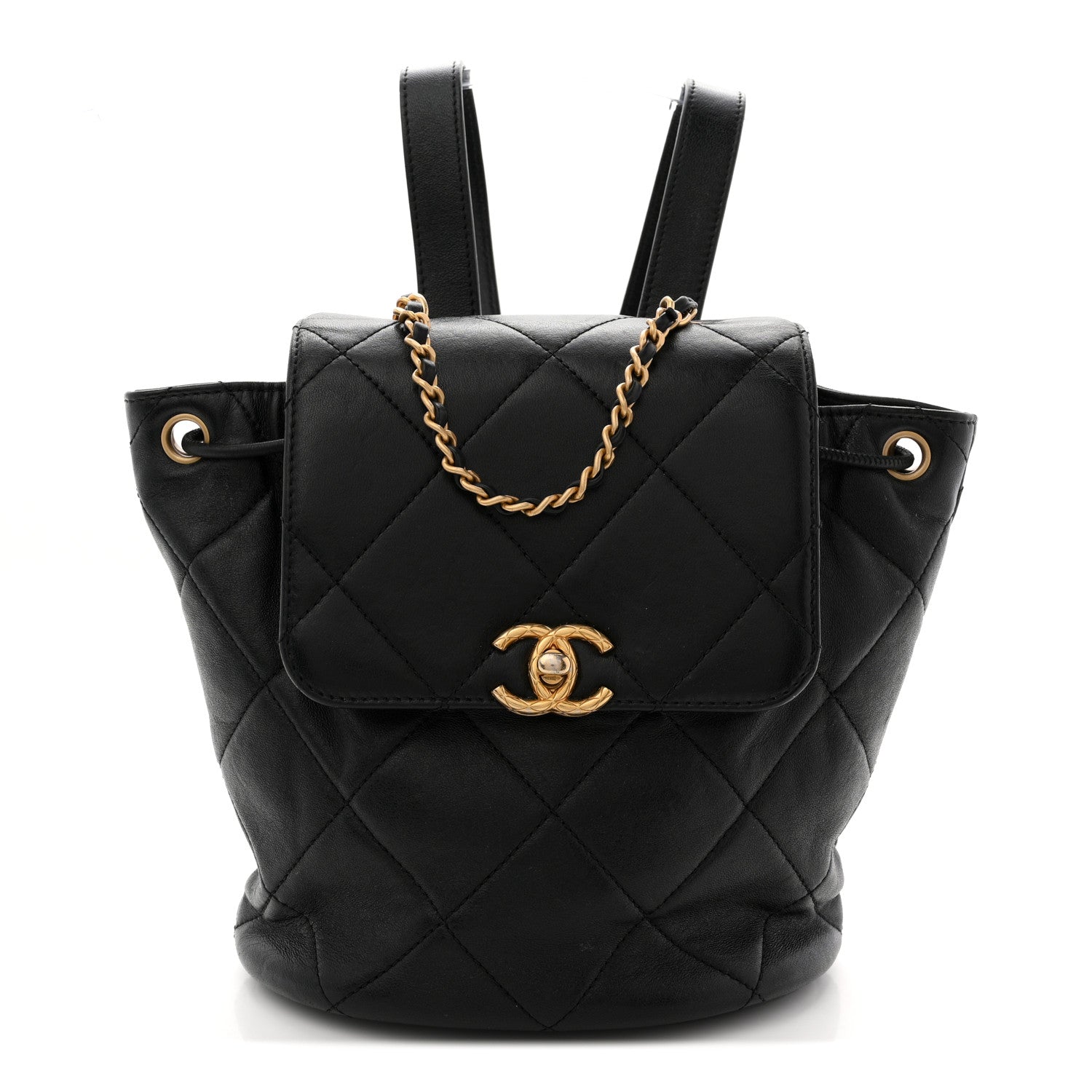 Chanel Lambskin Quilted Logo Mini Backpack Black