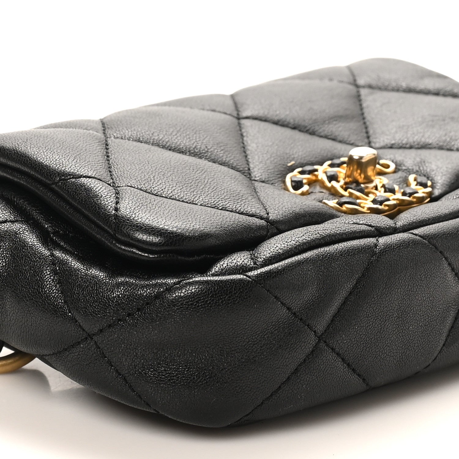 Chanel Goatskin Quilted Chanel 19 Waist Bag Black