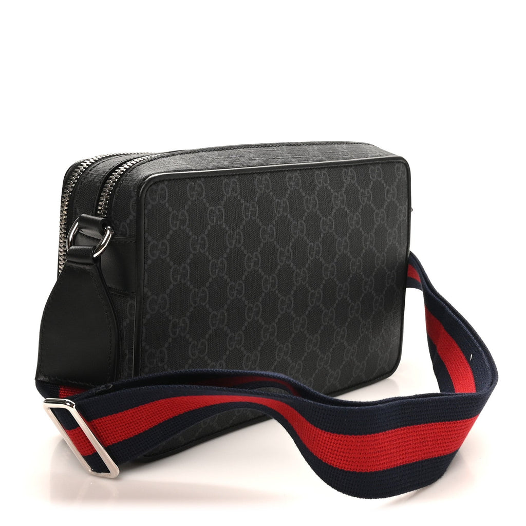 Gucci GG Supreme Monogram Web Small Shoulder Bag Black Grey