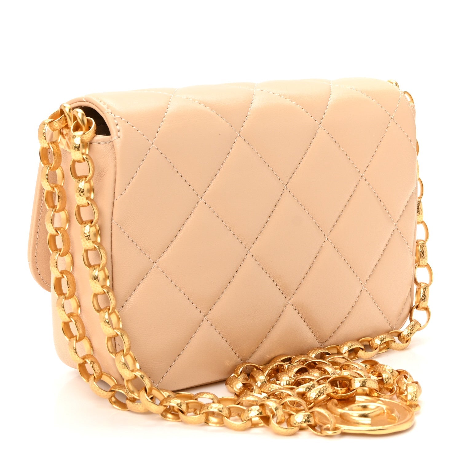 Chanel Lambskin Quilted CC Coin Flap Bag Beige