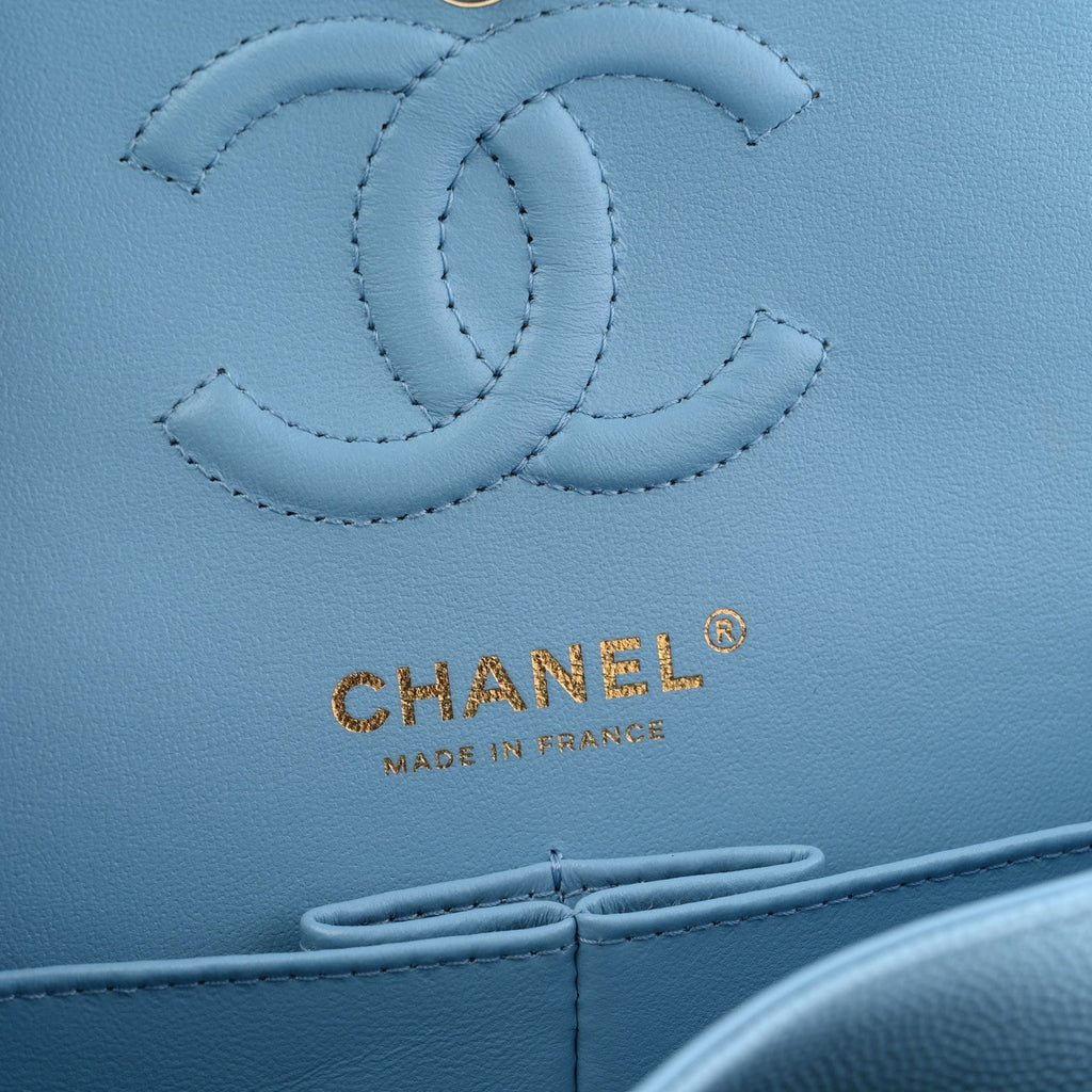 Chanel Caviar Quilted Small Double Flap Light Blue