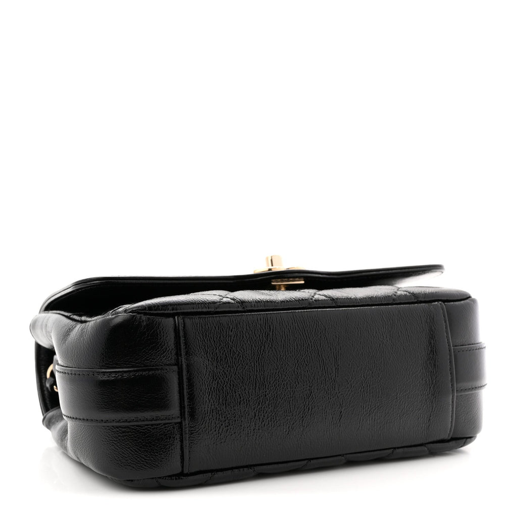 Chanel Crumpled Glazed Lambskin Quilted Mini Flap Black