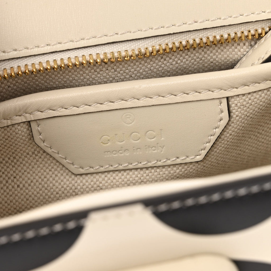 Gucci Calfskin Web Geometric Print Small Bamboo 1947 Top Handle Bag White Multicolor