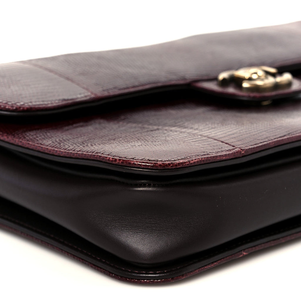 Chanel Lizard Lambskin Quilted Large Perfect Edge Flap Burgundy