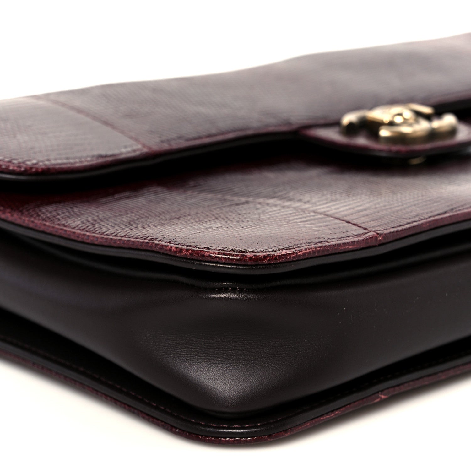 Chanel Lizard Lambskin Quilted Large Perfect Edge Flap Burgundy