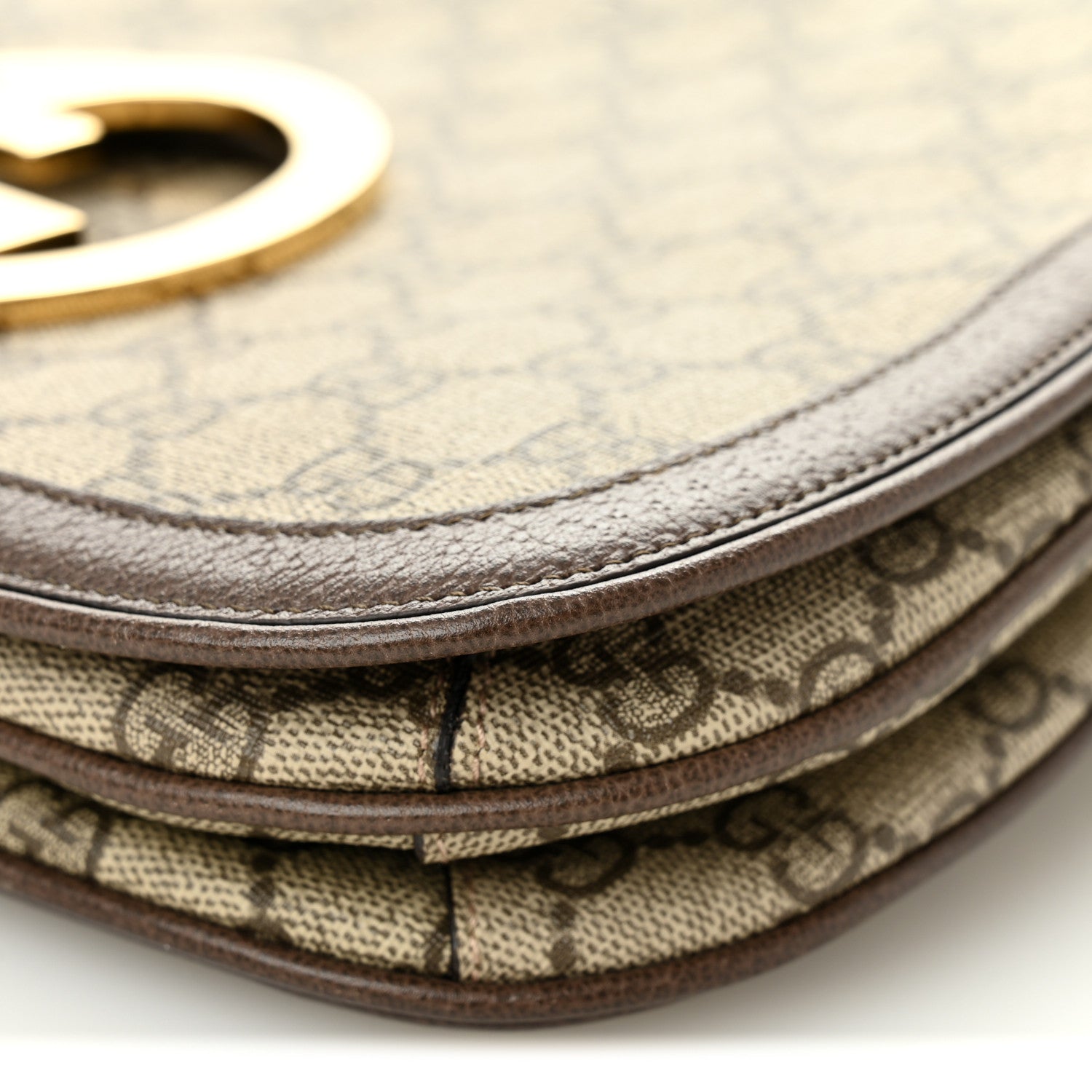 Gucci GG Supreme Monogram Textured Dollar Calfskin Web Medium Blondie Top Handle Shoulder Flap Bag Beige Ebony New Acero