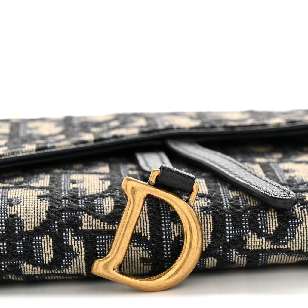 Christian Dior Oblique Saddle Chain Long Wallet Blue