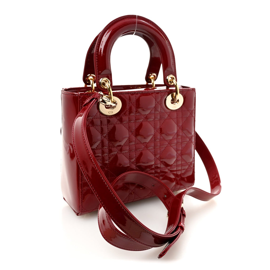 Christian Dior Patent Cannage Small Lady Dior Cherry Red