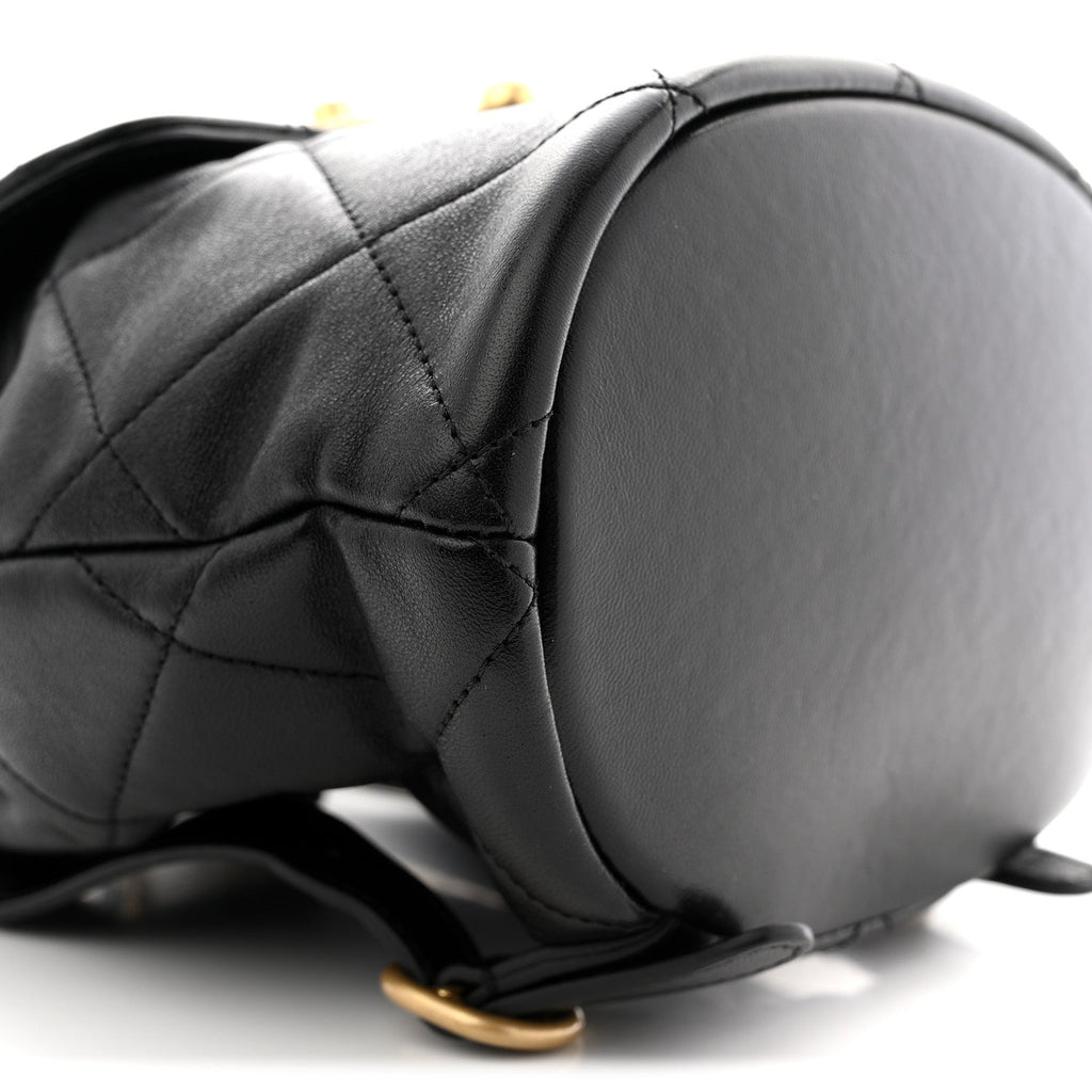 Chanel Lambskin Quilted Logo Mini Backpack Black