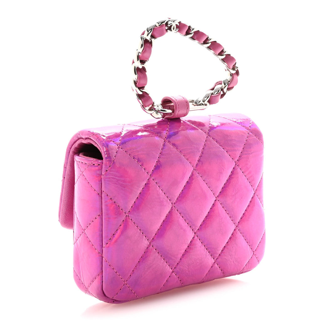 Chanel Patent Lambskin Quilted CC Hook Card Holder Pink