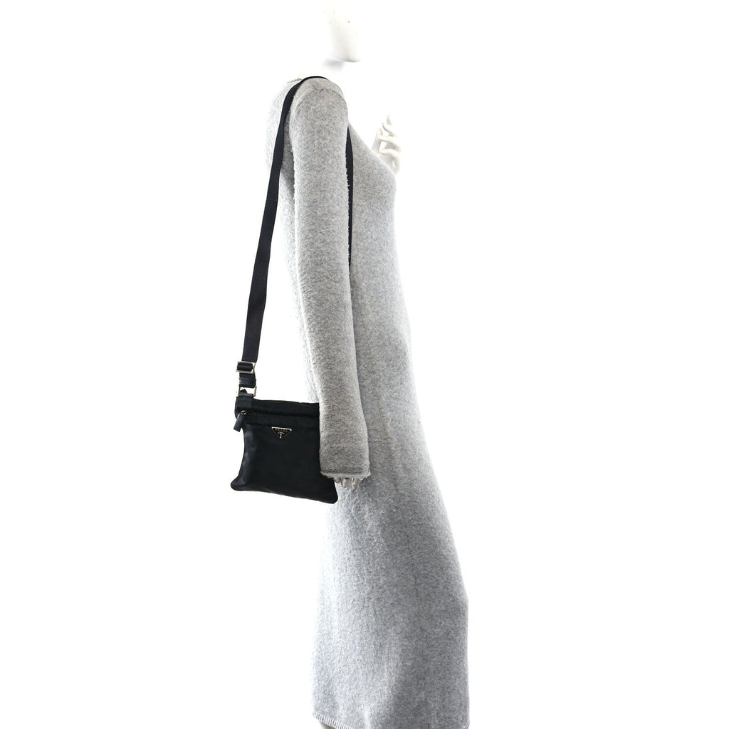 Prada Nylon Small Flat Messenger Bag Black