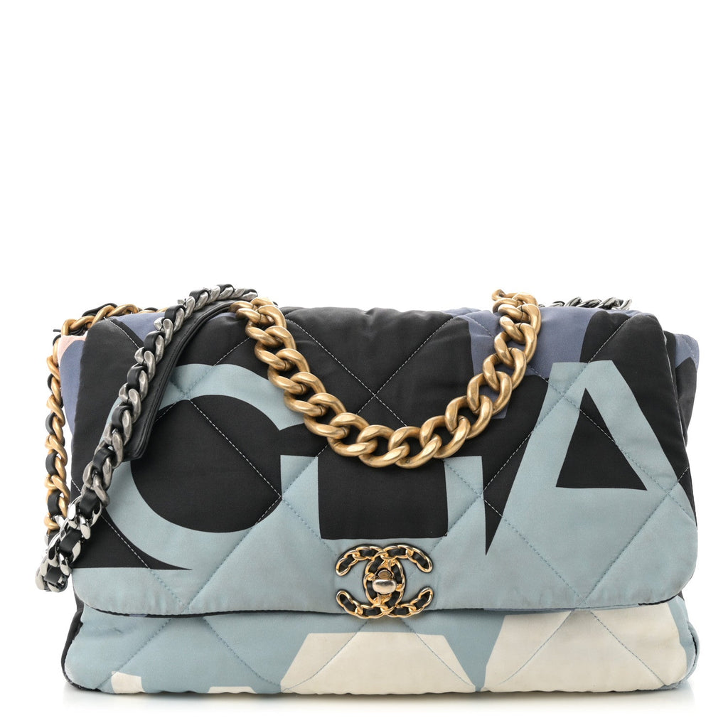 Chanel Silk Maxi Scarf Chanel 19 Flap Black Blue White