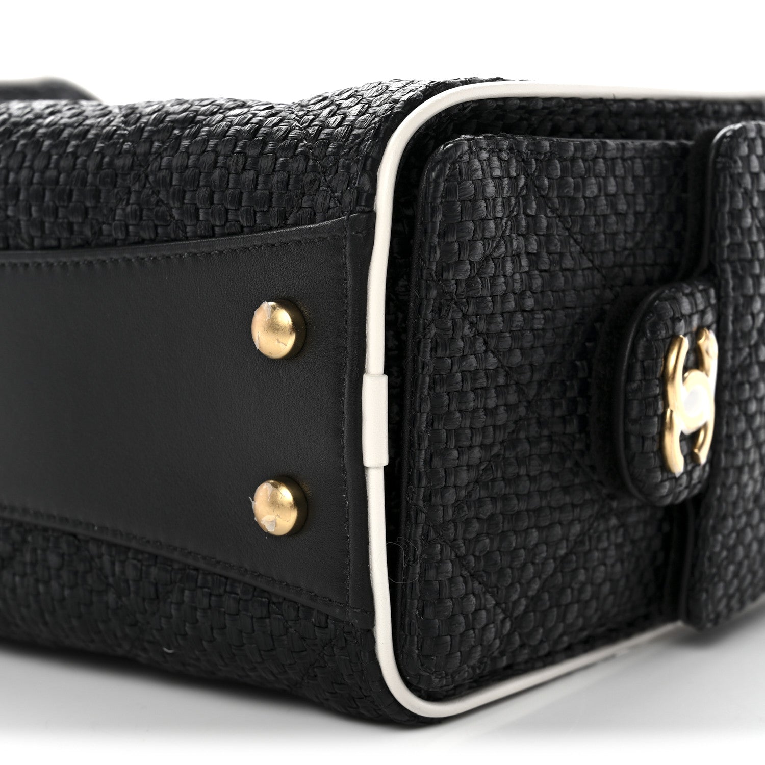 Chanel Braided Raffia Calfskin Quilted Mini Chanel 25 Handbag Black White