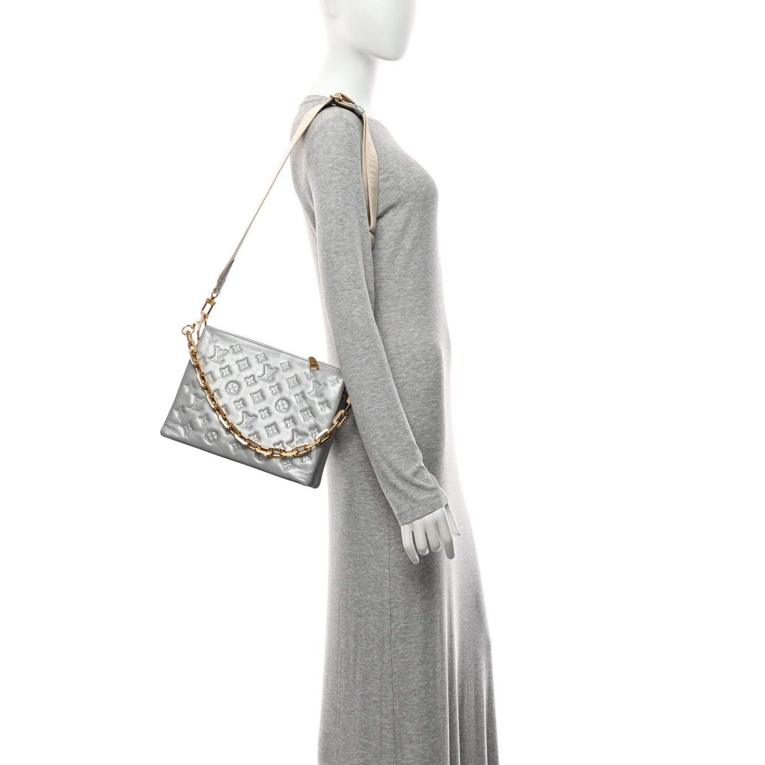 Louis Vuitton Metallic Lambskin Embossed Monogram Coussin PM Silver