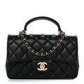 Chanel Lambskin Quilted Mini Top Handle Rectangular Flap Black