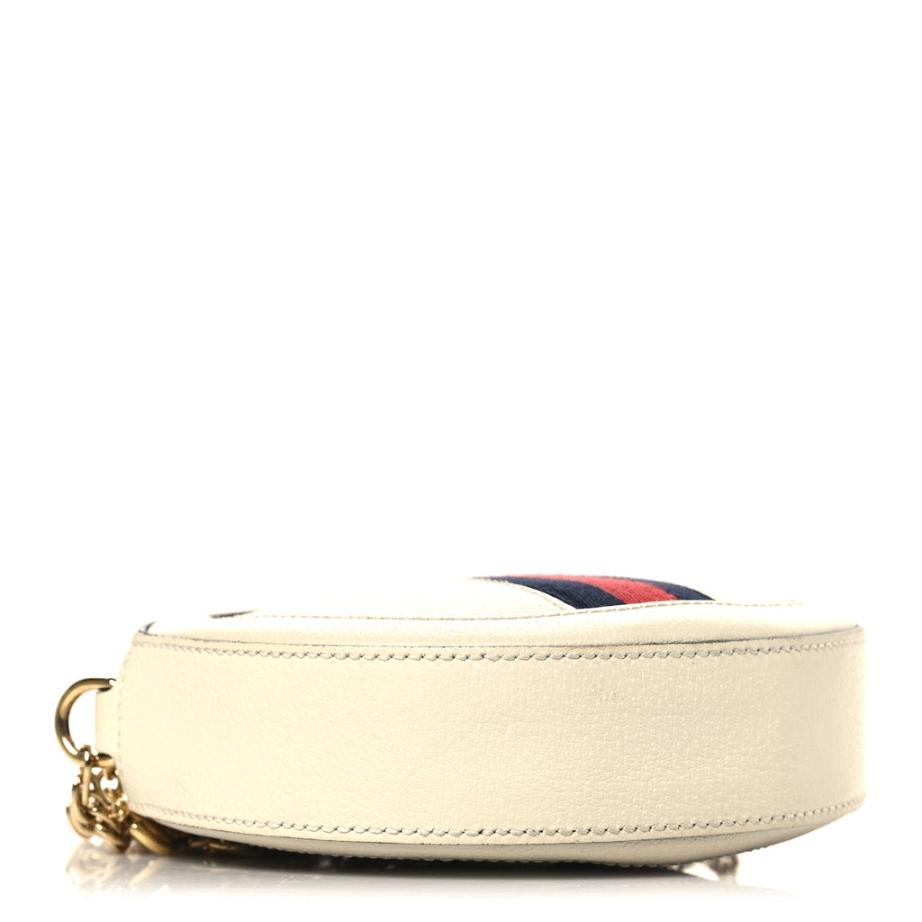 Gucci Textured Calfskin Web Mini Ophidia Round Shoulder Bag Mystic White
