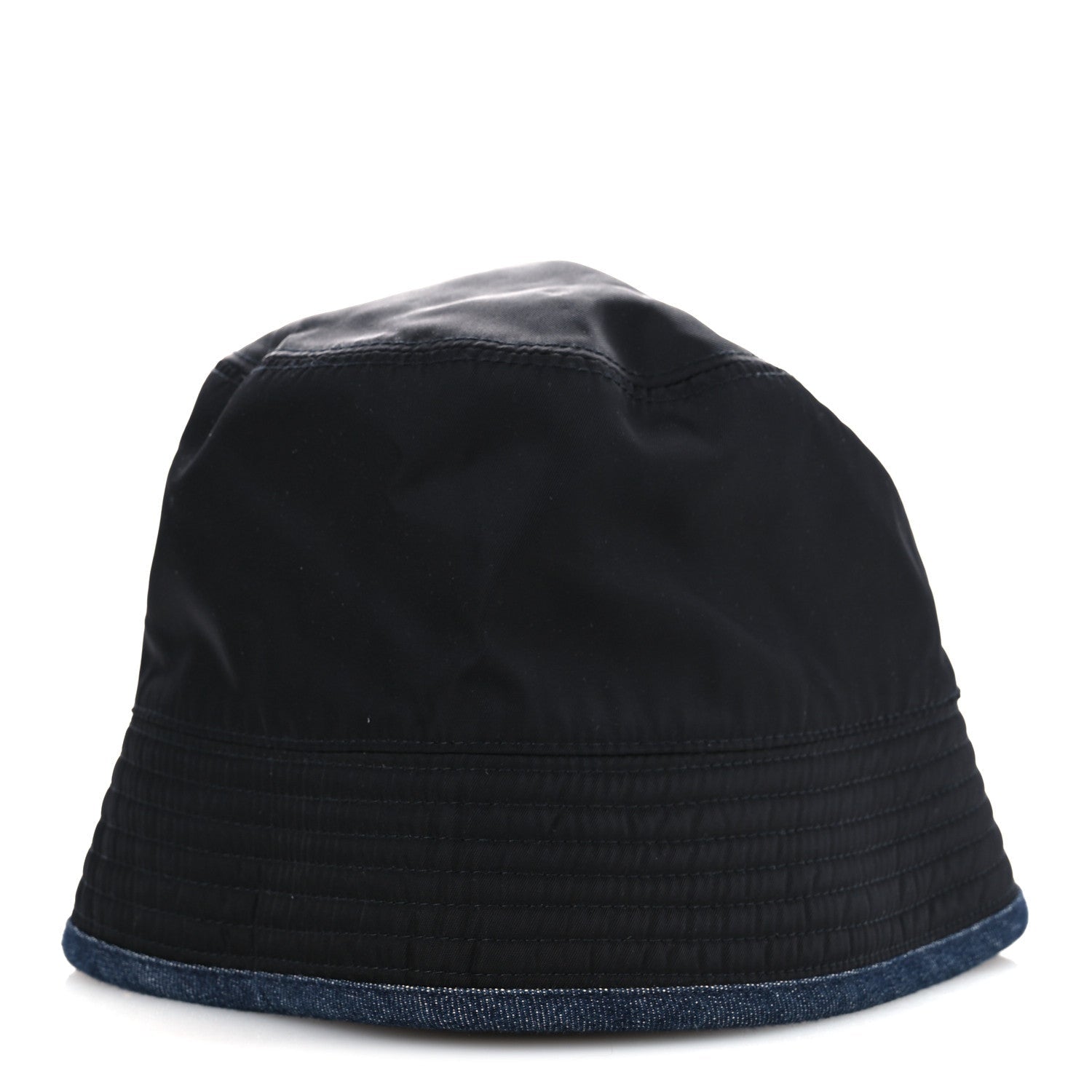 Prada Nylon Denim Metal Triangle Logo Bucket Hat S Black