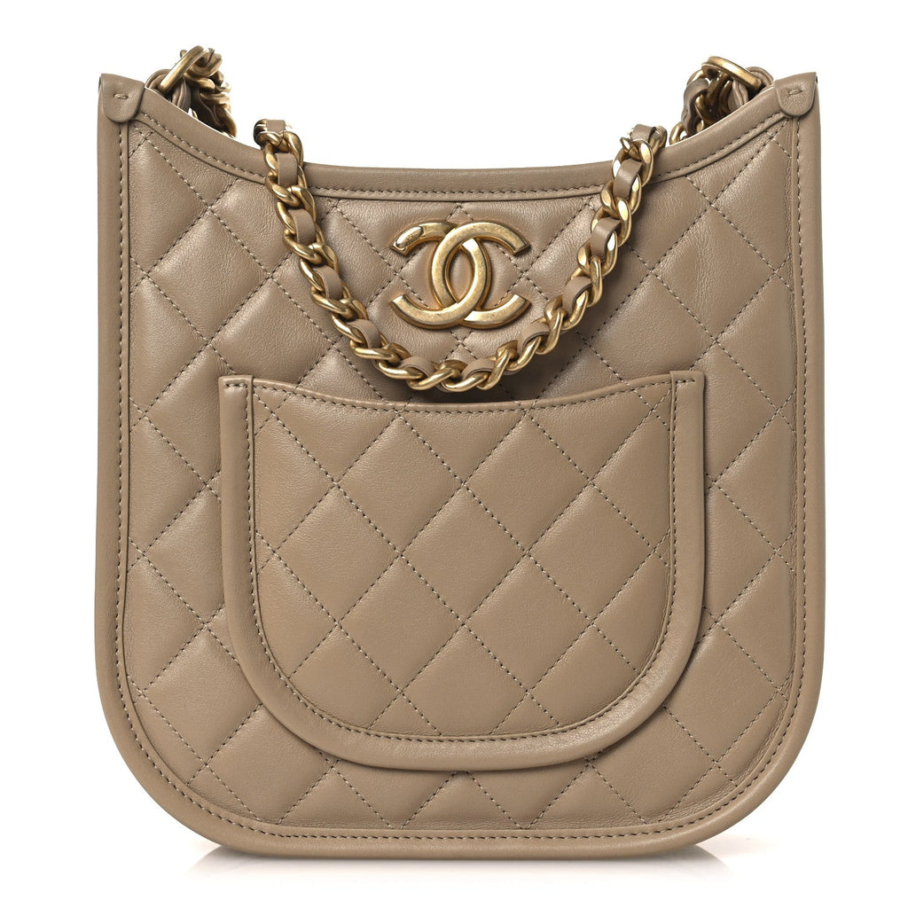 Chanel Calfskin Quilted Small Hobo Beige