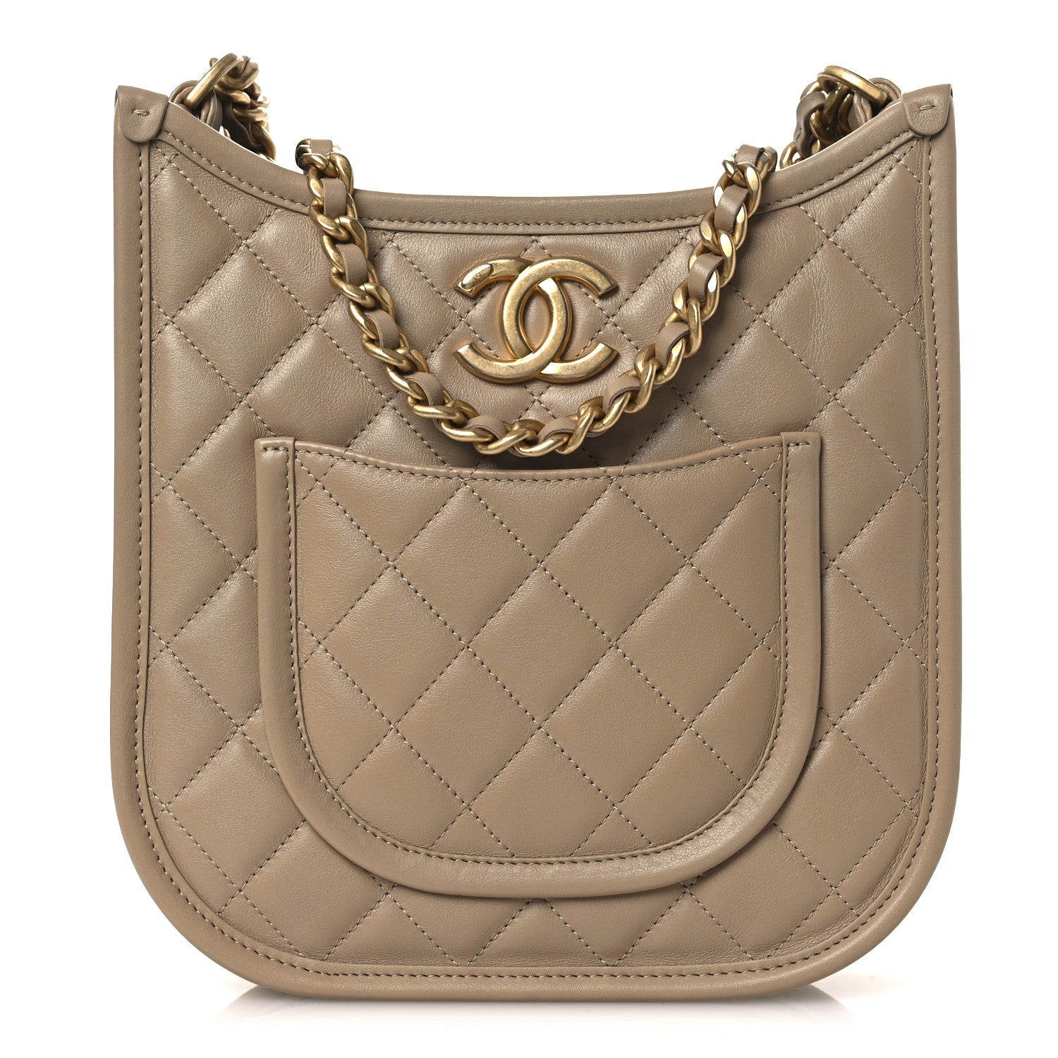 Chanel Calfskin Quilted Small Hobo Beige