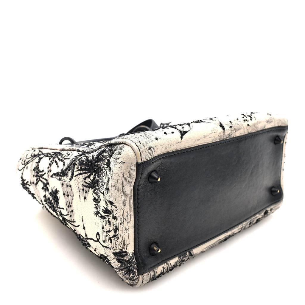 Christian Dior Calfskin Toile de Jouy Carnivora Medium Lady Dior White Black