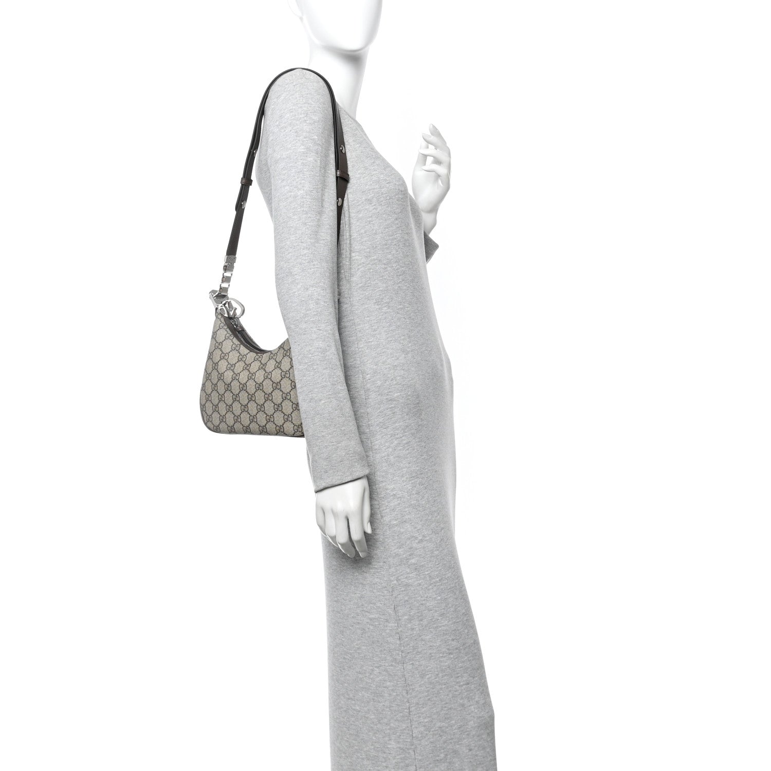 Gucci GG Supreme Monogram Textured Calfskin Web Small Attache Shoulder Bag Beige Ebony New Acero