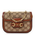 Gucci New Canvas Charisma Calfskin Crystal GG Monogram Mini Horsebit 1955 Shoulder Bag Camel Ebony