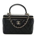 Chanel Lambskin Quilted Small Top Handle Vanity Case With Chain Black
