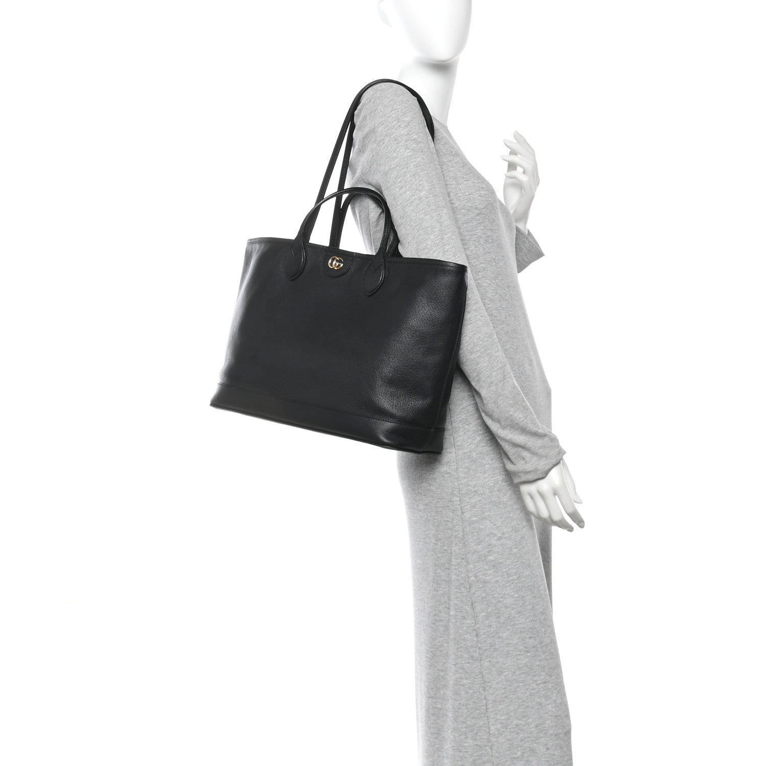 Gucci Textured Dollar Calfskin Medium Ophidia Shoulder Tote Bag Black