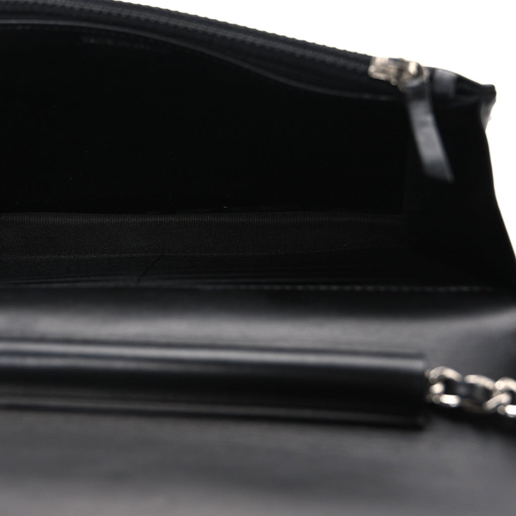 Chanel Lambskin Camellia Studded Wallet on Chain WOC Black