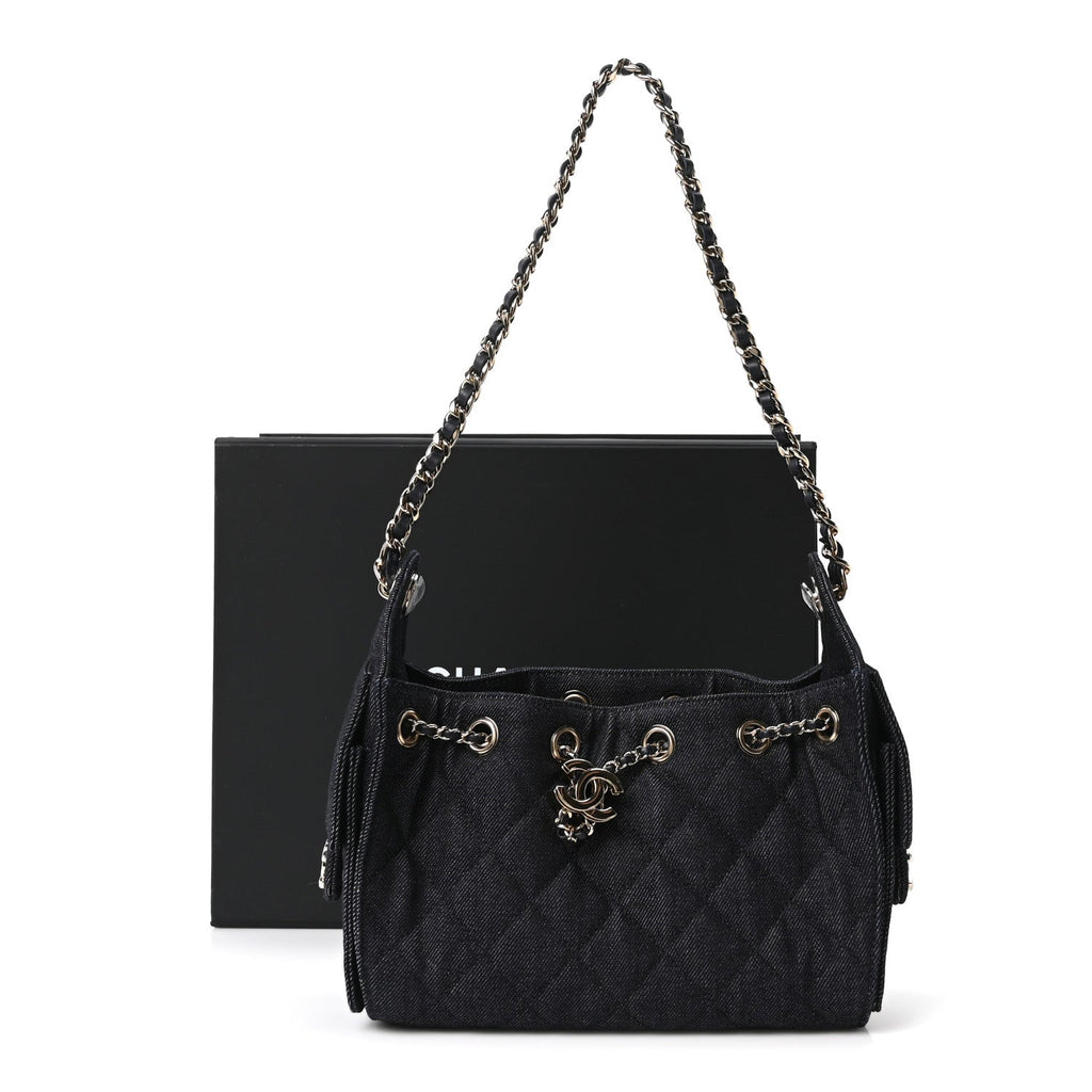 Chanel Denim Quilted Mini Chanel 25 Handbag Dark Blue