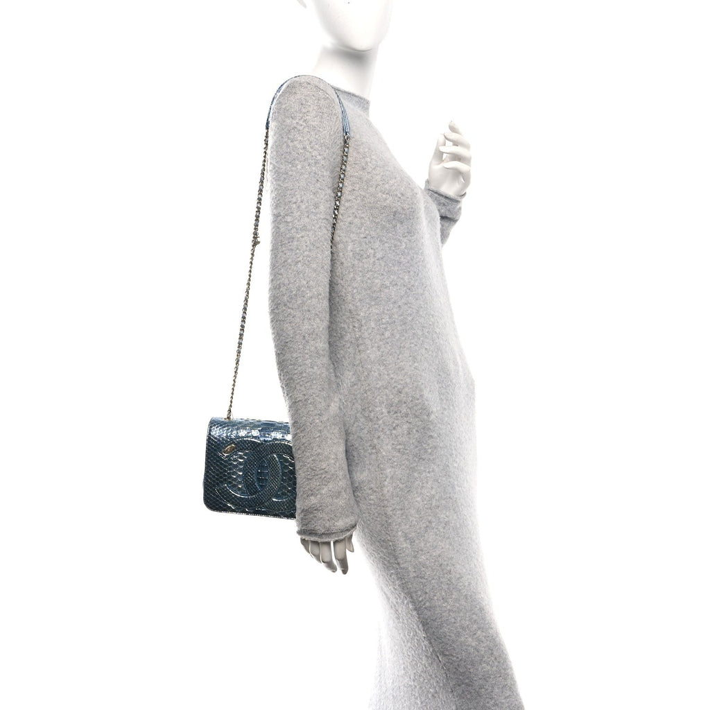 Chanel Metallic Snakeskin CC Flap Bag Blue